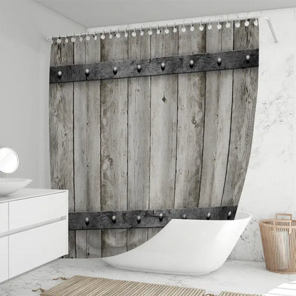 Gray Wood Texture Shower Curtain for Rustic Bathroom