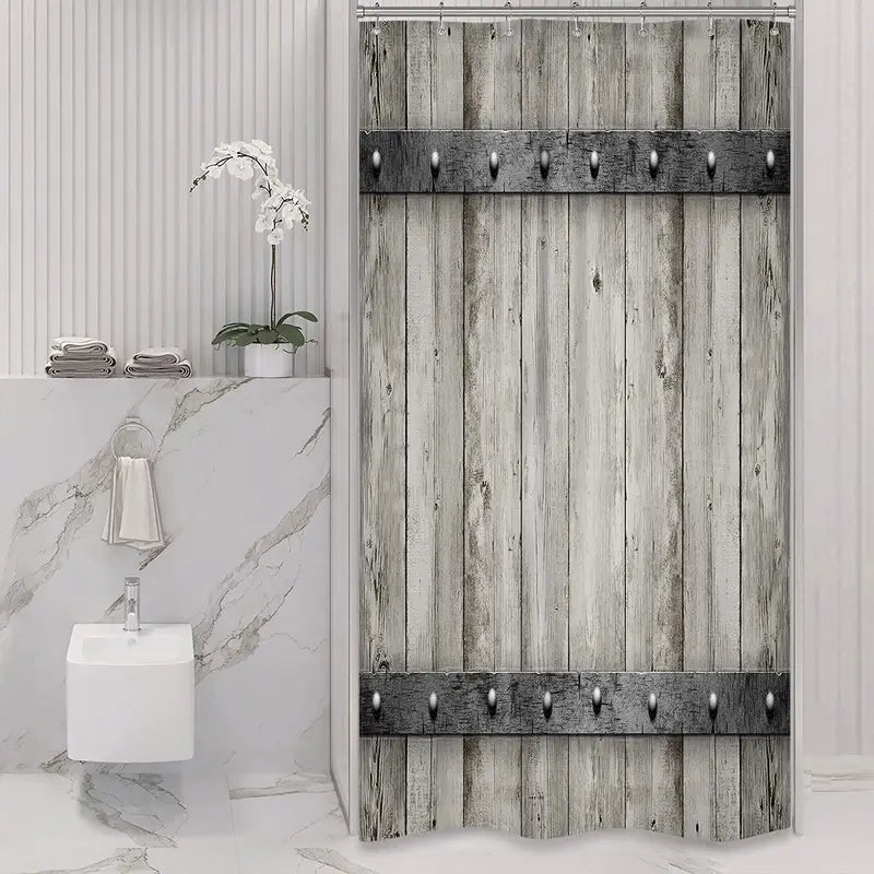 Gray Wood Texture Shower Curtain for Rustic Bathroom