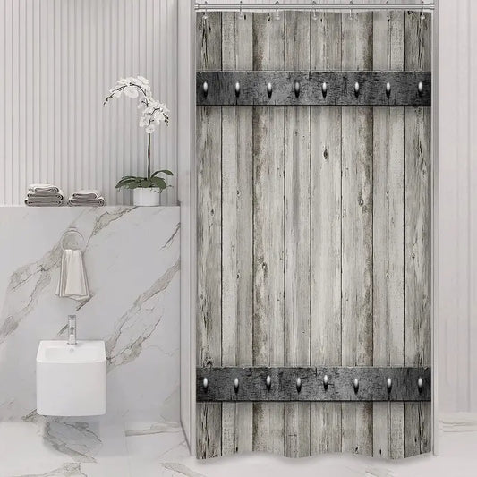 Gray Wood Texture Shower Curtain for Rustic Bathroom